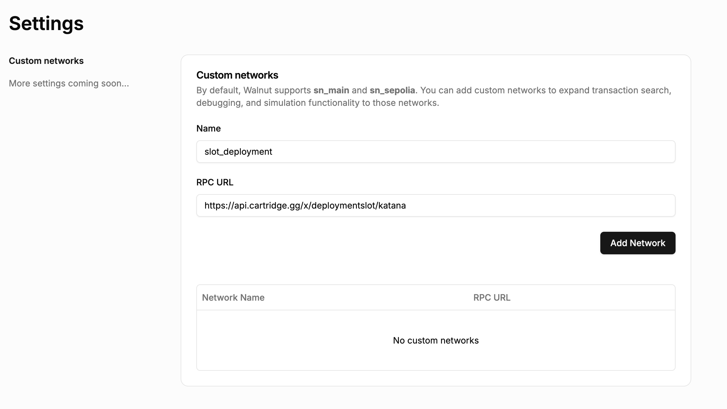 Add custom network data