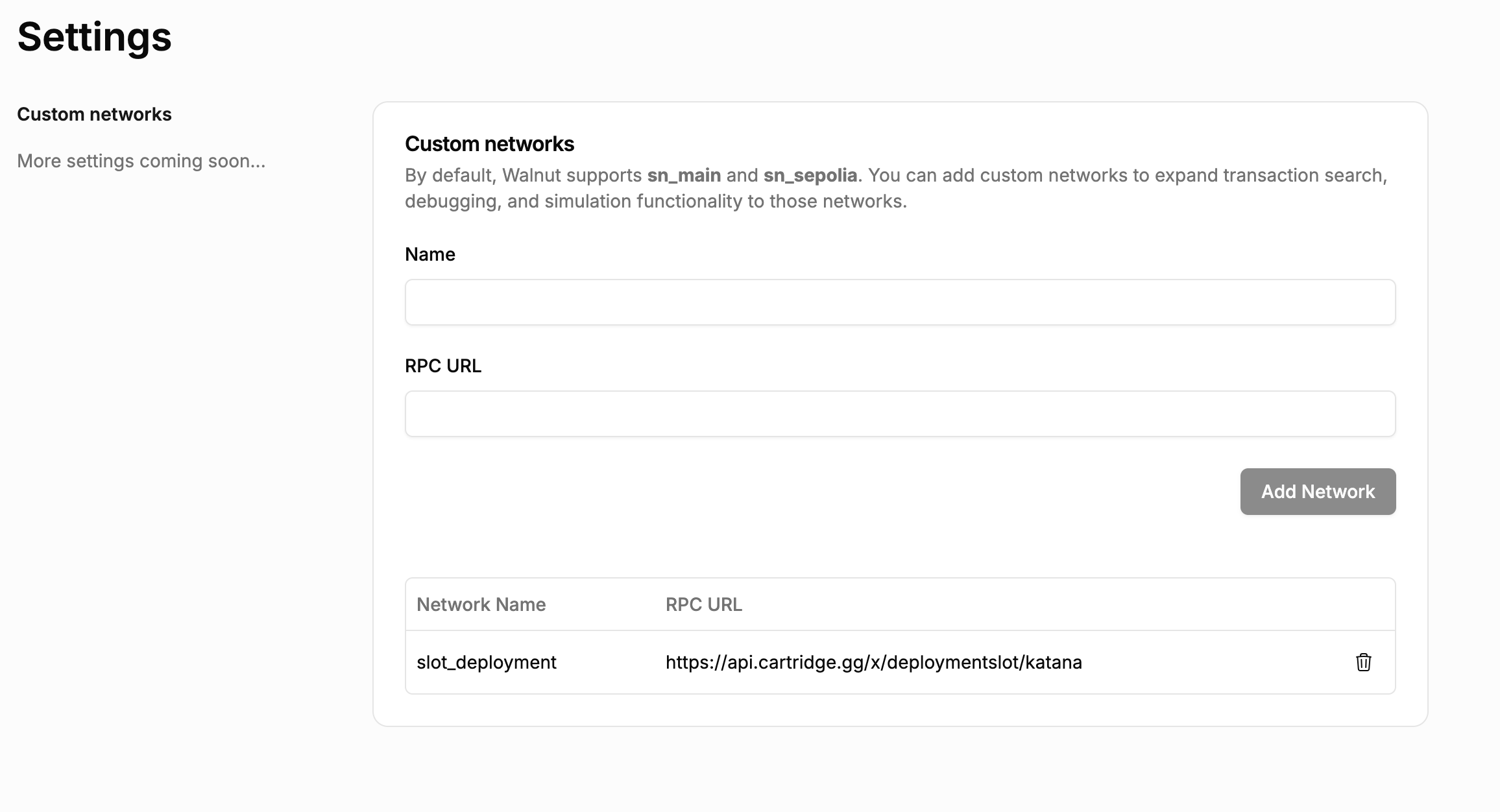 Confirm adding custom network